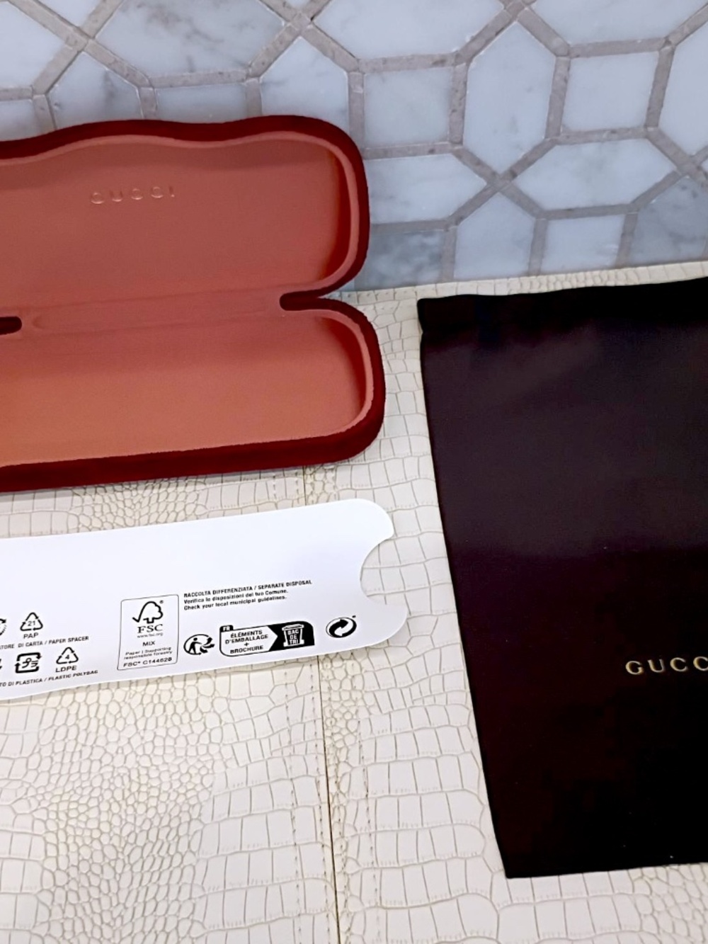 Gucci Burgundy Velvet Sunglass Case. (Large) w/ Gucci Black Silky Pouch - Picture 9 of 16